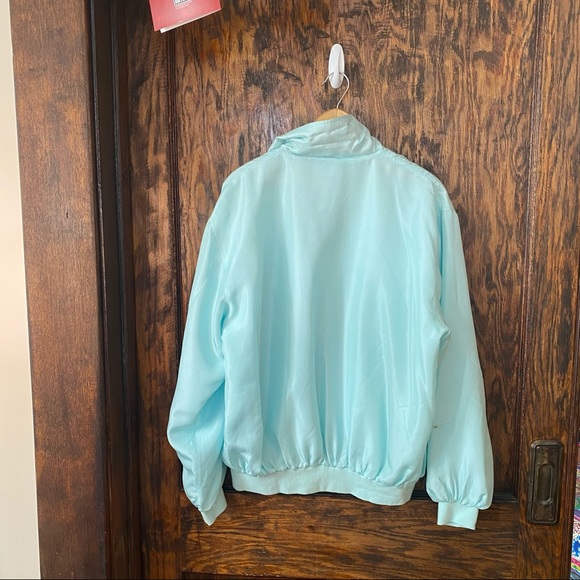 Blair Vintage 100% Silk Light Turquoise Zipper Jacket Size Large - Picture 6 of 7